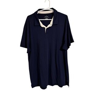 Daniel Hechter Paris Mens XXL Navy‎ Blue Short Sleeve Polo Shirt Cream Collar
